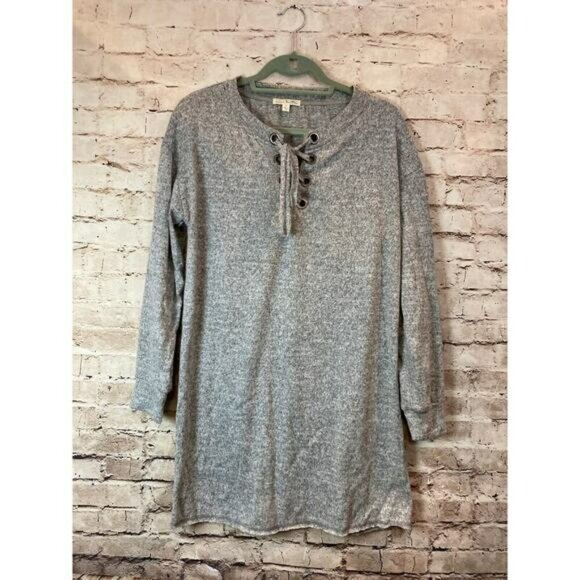 Nine Britton Dress Women's Medium Gray Long Sleeve Shift Lace Up Stretch - Picture 1 of 14